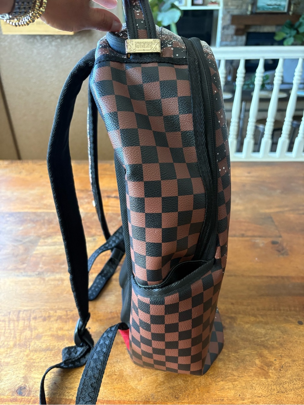 Sprayground Limited Edition Shark Spritz Savage Backpack Brown Checkered White - Picture 4 of 15
